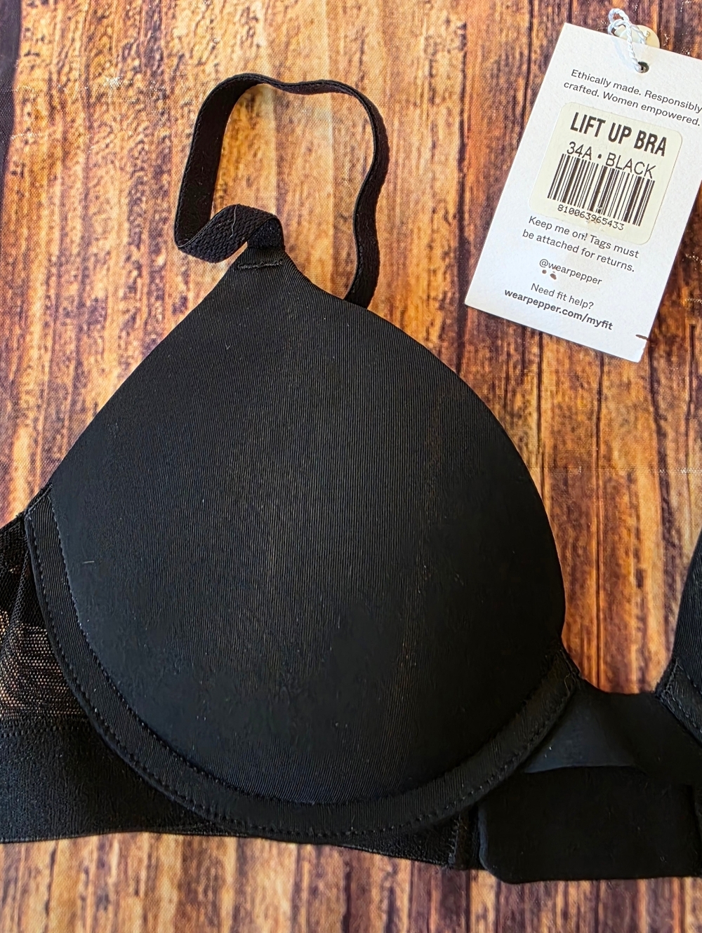Pepper Lift Up Bra Black Size 34A Underwire Black New with Tag - Picture 3 of 6